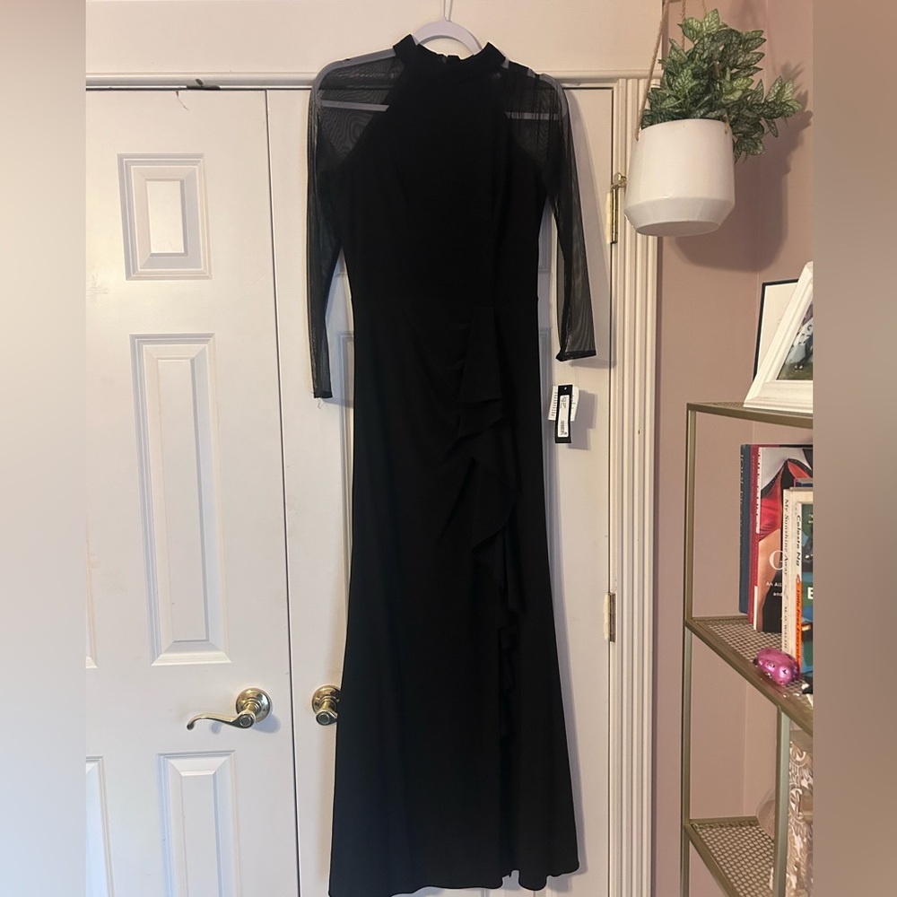 Long Black Mesh Sleeve Gown